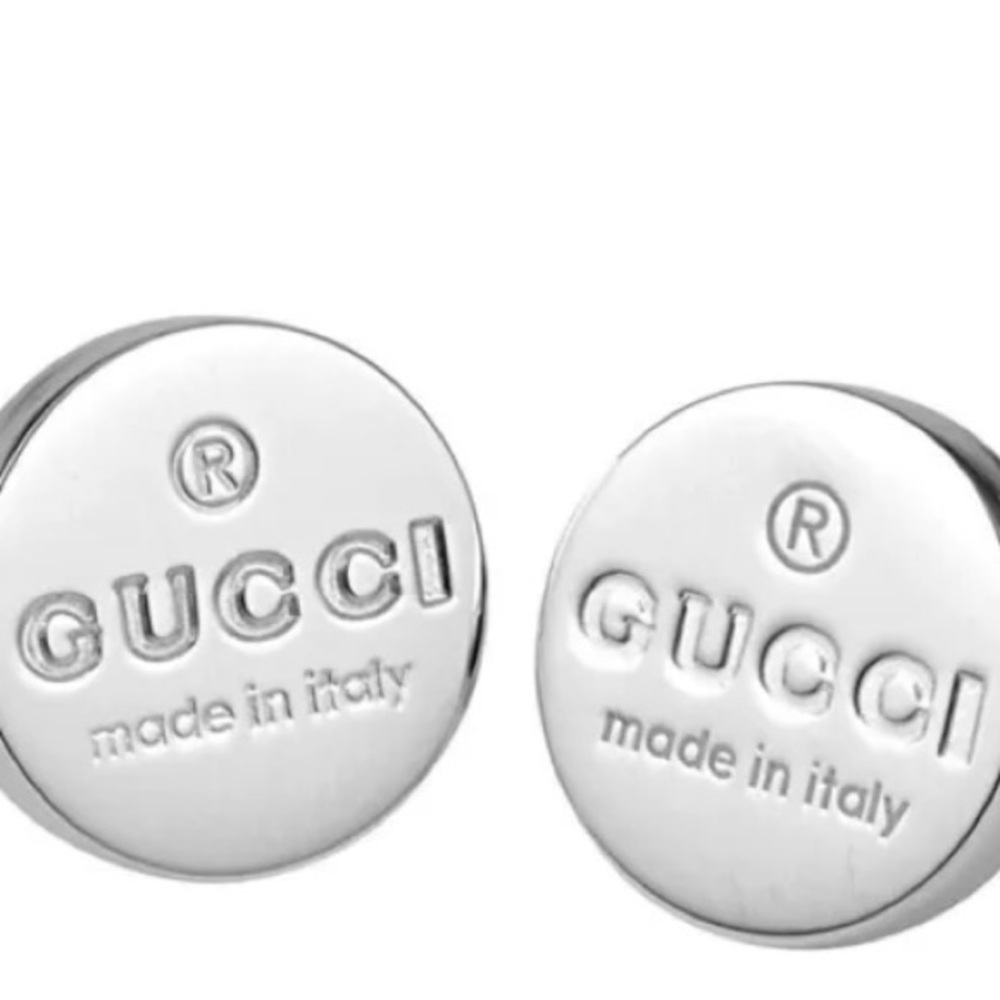 Gucci Sterling Silver 925 Button Circle Stud Logo Italy Earrings NIB
